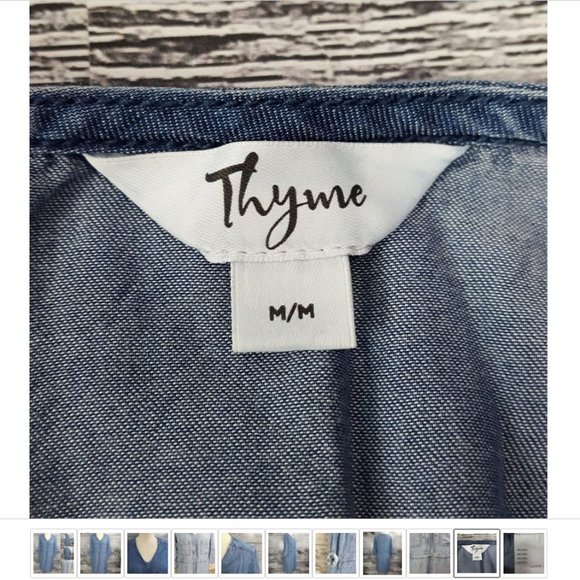 Thyme Women sz M maternity jeans dress 3/4 sleeves adjustable drawstring - Picture 8 of 8